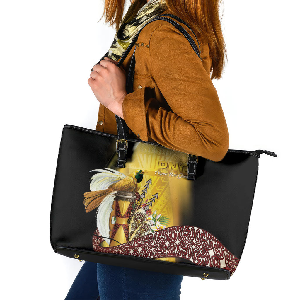 Papua New Guinea Leather Tote Bag Independence Day Unique Style LT05 Gold - Polynesian Pride