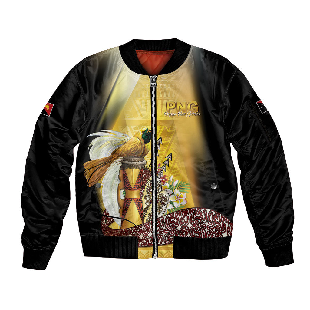 Papua New Guinea Sleeve Zip Bomber Jacket Independence Day Unique Style LT05 Unisex Gold - Polynesian Pride
