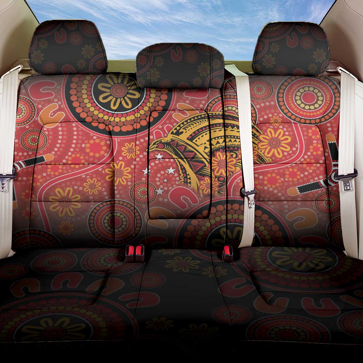 Papua New Guinea Back Car Seat Cover Birds Of Paradise With Aboriginal Pattern LT05 One Size Red - Polynesian Pride