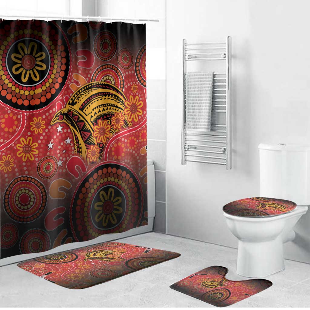 Papua New Guinea Bathroom Set Birds Of Paradise With Aboriginal Pattern LT05 Bathroom Set (4 pcs) Red - Polynesian Pride