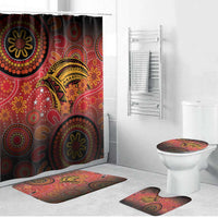Papua New Guinea Bathroom Set Birds Of Paradise With Aboriginal Pattern LT05 Bathroom Set (4 pcs) Red - Polynesian Pride