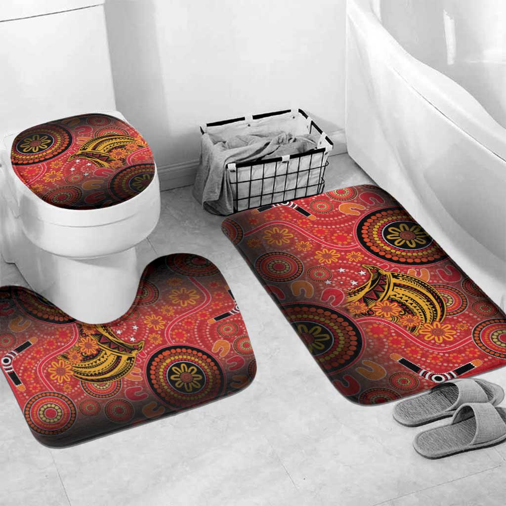 Papua New Guinea Bathroom Set Birds Of Paradise With Aboriginal Pattern LT05 Mat Set Only (3 pcs) One Size Red - Polynesian Pride