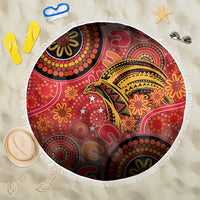Papua New Guinea Beach Blanket Birds Of Paradise With Aboriginal Pattern LT05 One Size 150cm Red - Polynesian Pride