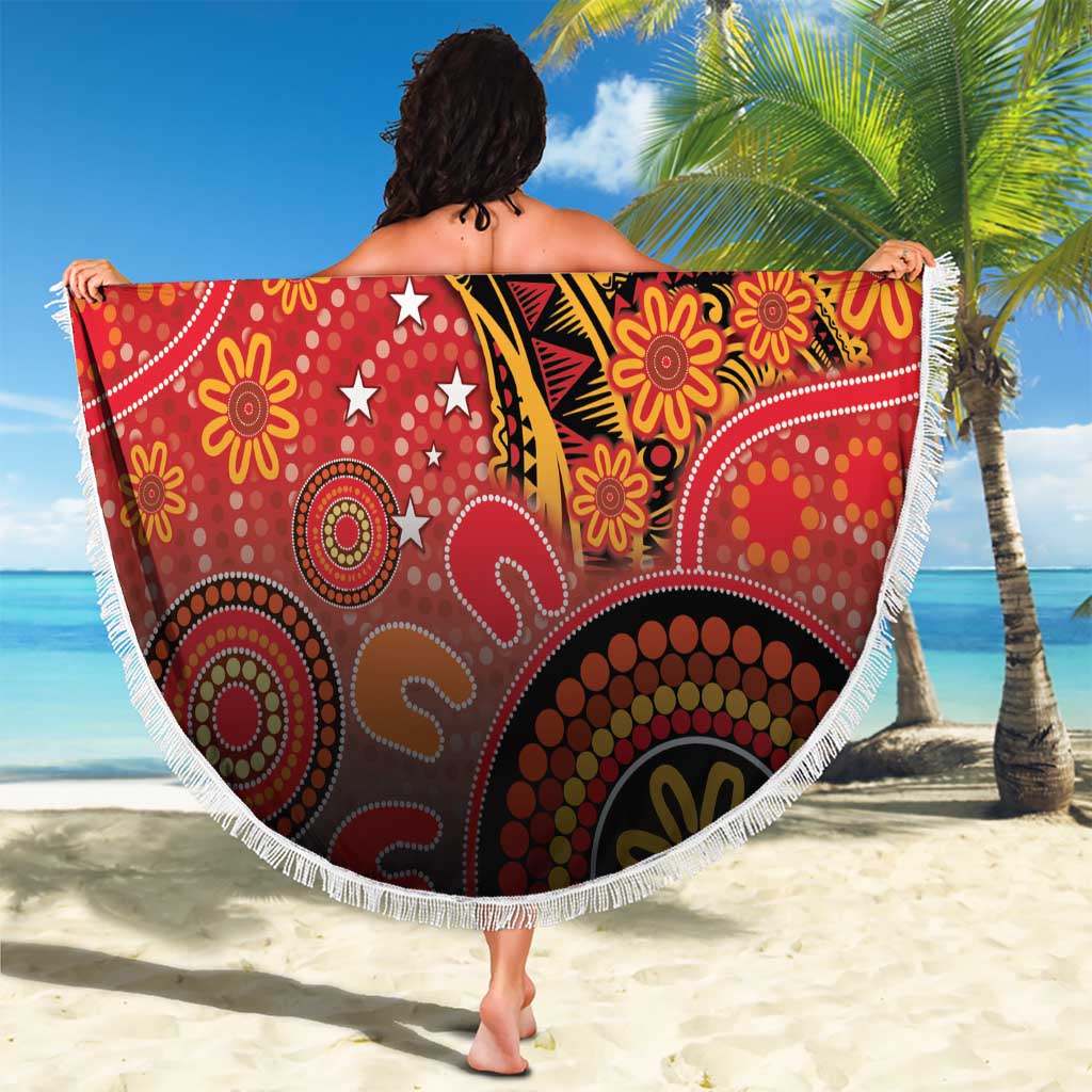 Papua New Guinea Beach Blanket Birds Of Paradise With Aboriginal Pattern LT05 - Polynesian Pride