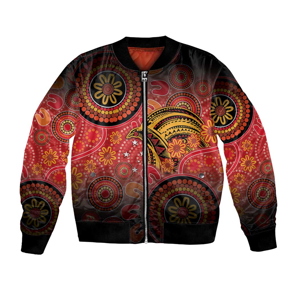 Papua New Guinea Bomber Jacket Birds Of Paradise With Aboriginal Pattern LT05 Unisex Red - Polynesian Pride