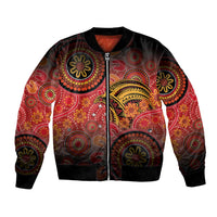 Papua New Guinea Bomber Jacket Birds Of Paradise With Aboriginal Pattern LT05 Unisex Red - Polynesian Pride