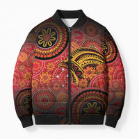 Papua New Guinea Bomber Puffer Jacket Birds Of Paradise With Aboriginal Pattern LT05 Unisex Red - Polynesian Pride