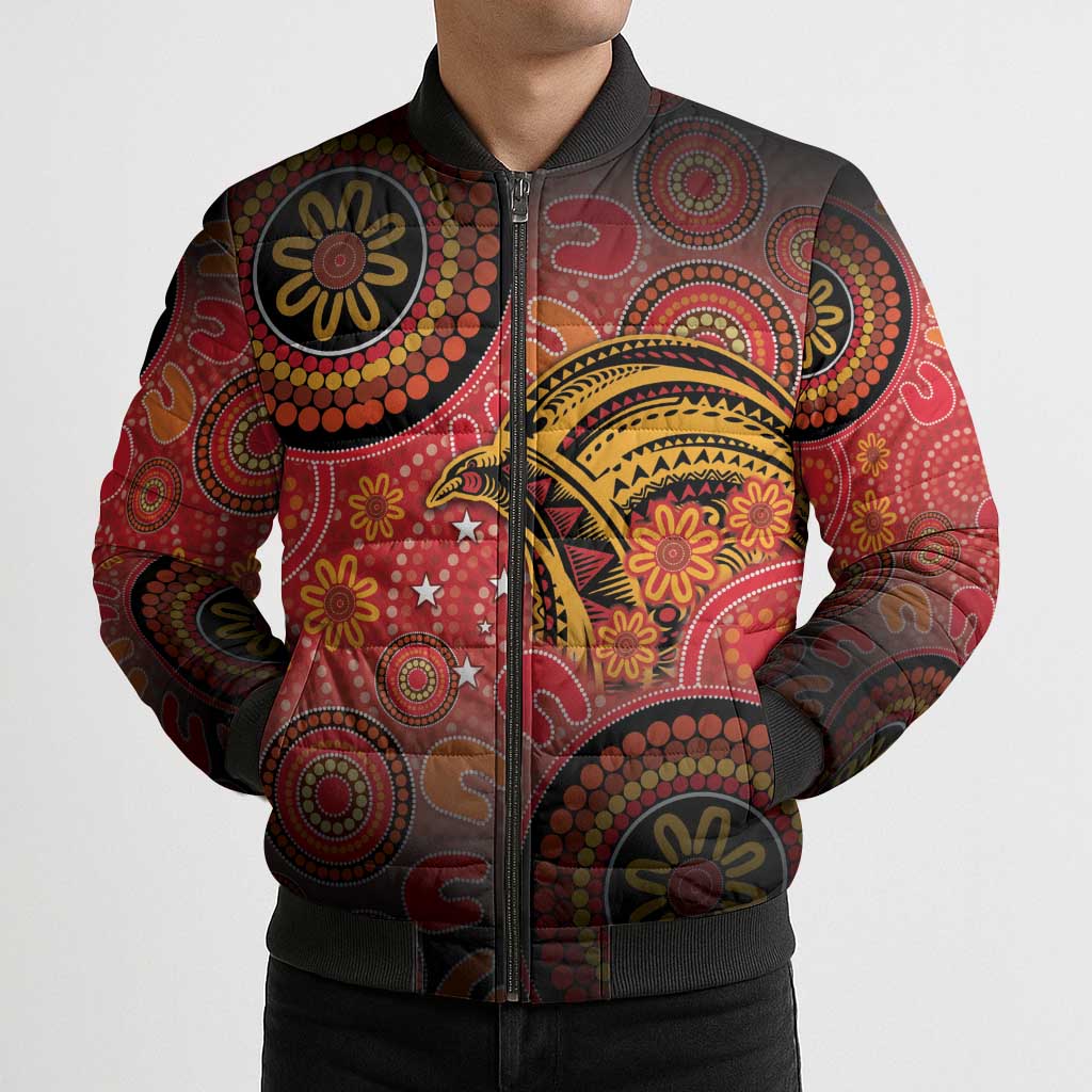 Papua New Guinea Bomber Puffer Jacket Birds Of Paradise With Aboriginal Pattern LT05 - Polynesian Pride