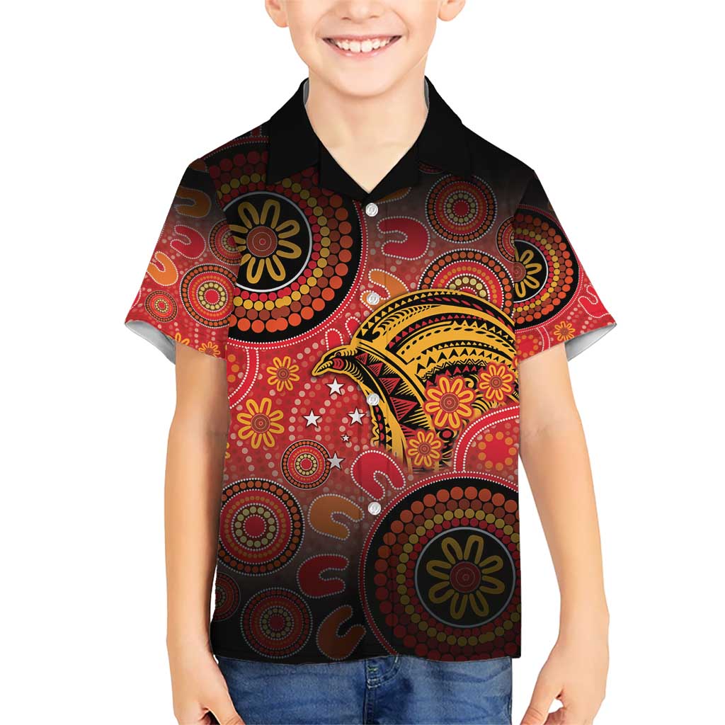Papua New Guinea Kid Hawaiian Shirt Birds Of Paradise With Aboriginal Pattern LT05 Kid Red - Polynesian Pride