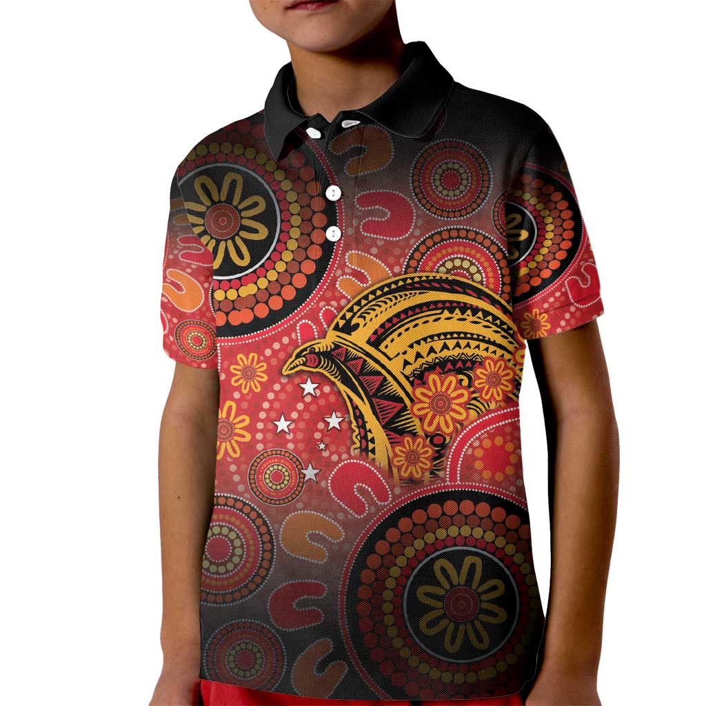 Papua New Guinea Kid Polo Shirt Birds Of Paradise With Aboriginal Pattern LT05 Kid Red - Polynesian Pride