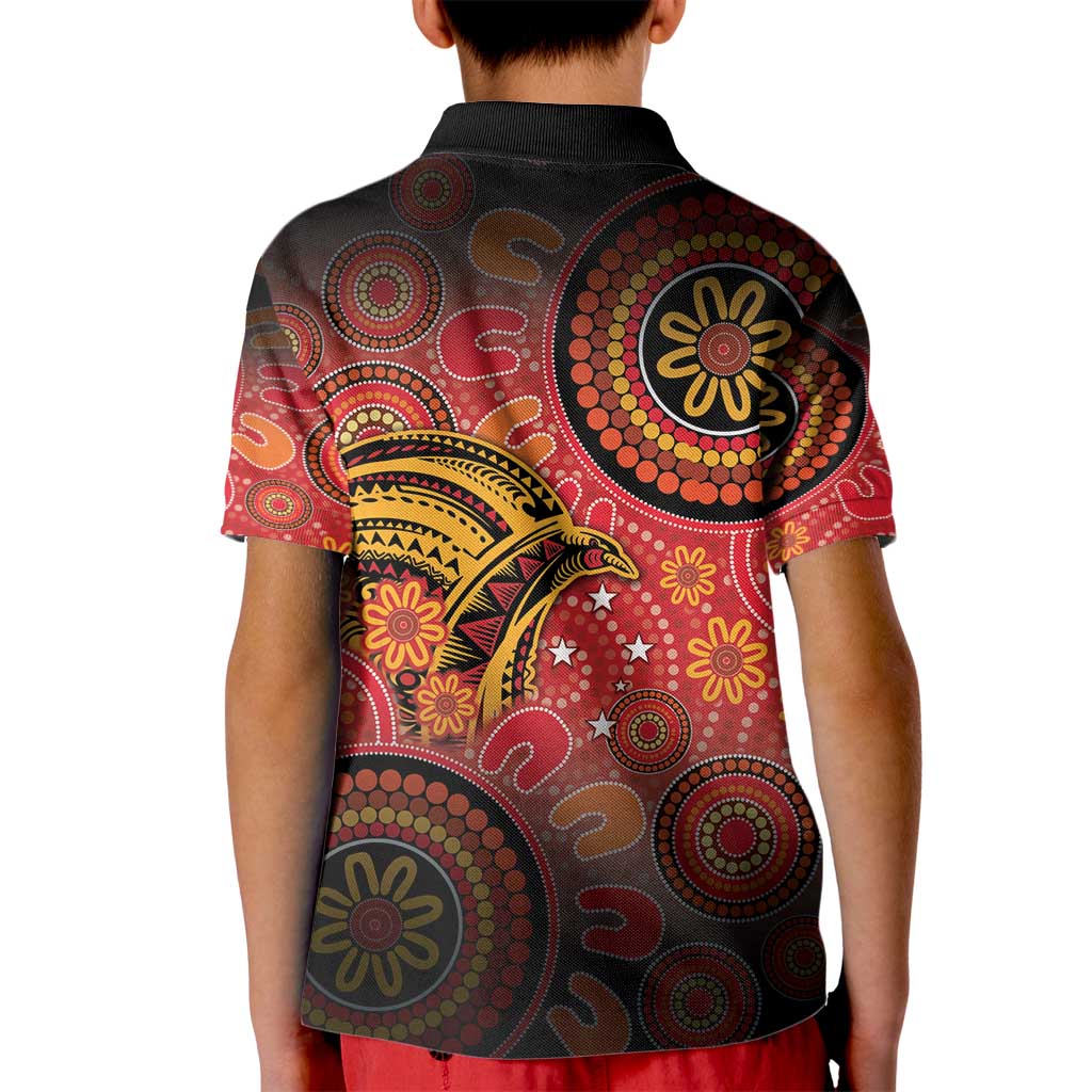 Papua New Guinea Kid Polo Shirt Birds Of Paradise With Aboriginal Pattern LT05 - Polynesian Pride