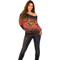 Papua New Guinea Off Shoulder Sweater Birds Of Paradise With Aboriginal Pattern LT05 - Polynesian Pride