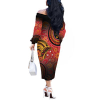 Papua New Guinea Off The Shoulder Long Sleeve Dress Birds Of Paradise With Aboriginal Pattern LT05 - Polynesian Pride