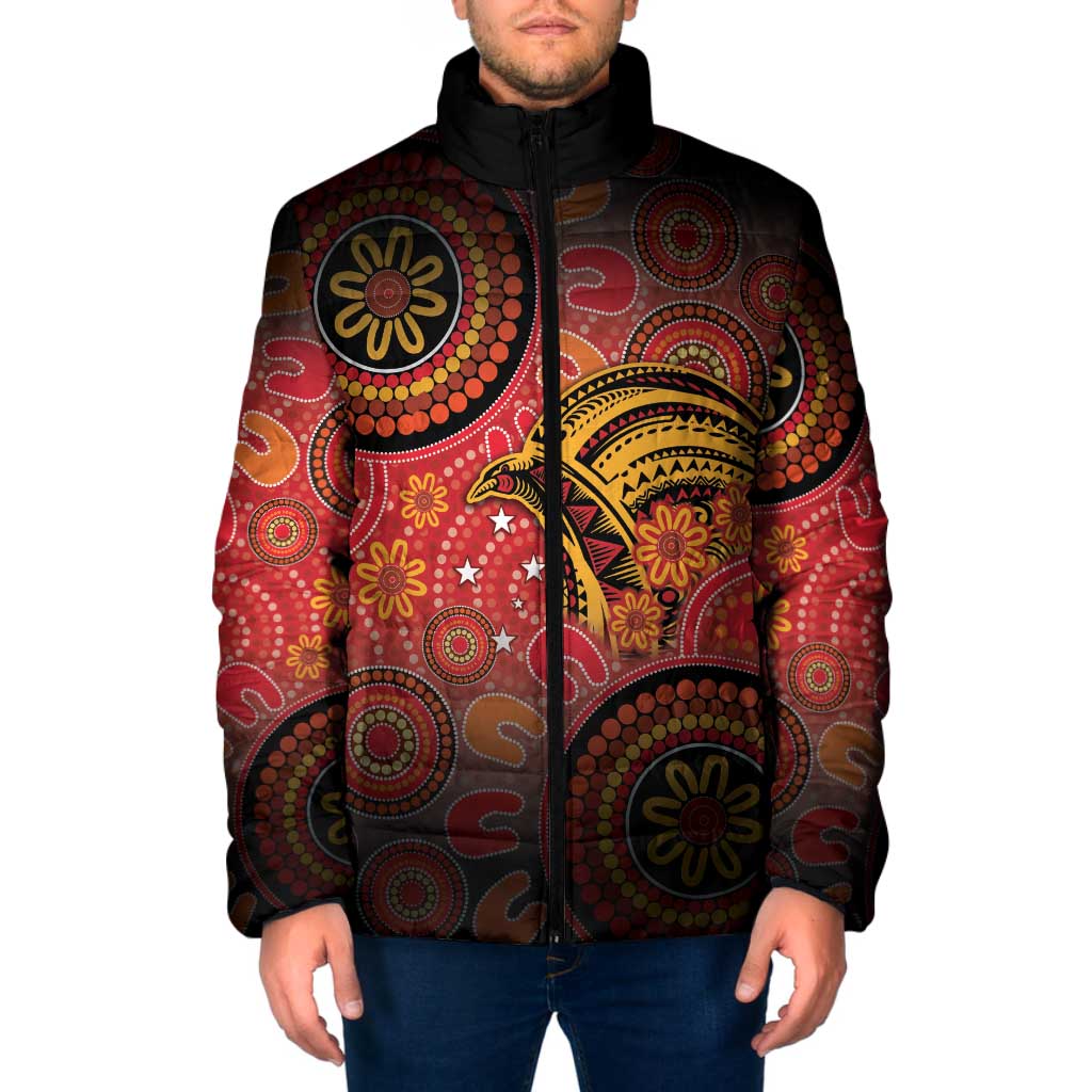 Papua New Guinea Padded Jacket Birds Of Paradise With Aboriginal Pattern LT05 Men Red - Polynesian Pride