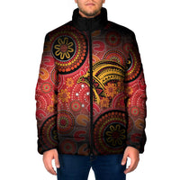Papua New Guinea Padded Jacket Birds Of Paradise With Aboriginal Pattern LT05 Men Red - Polynesian Pride