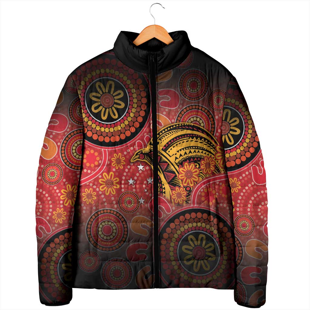 Papua New Guinea Padded Jacket Birds Of Paradise With Aboriginal Pattern LT05 - Polynesian Pride