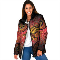 Papua New Guinea Padded Jacket Birds Of Paradise With Aboriginal Pattern LT05 Women Red - Polynesian Pride