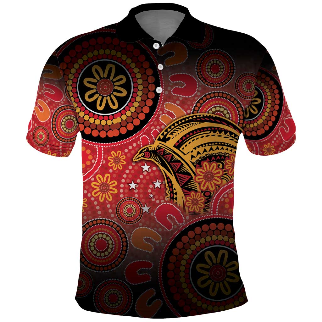 Papua New Guinea Polo Shirt Birds Of Paradise With Aboriginal Pattern LT05 Red - Polynesian Pride