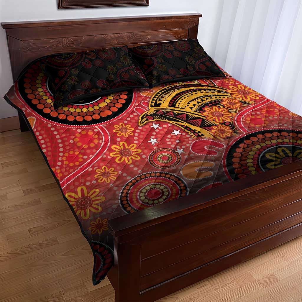 Papua New Guinea Quilt Bed Set Birds Of Paradise With Aboriginal Pattern LT05 - Polynesian Pride