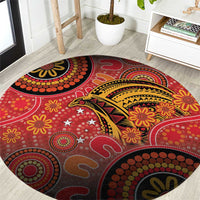 Papua New Guinea Round Carpet Birds Of Paradise With Aboriginal Pattern LT05 Red - Polynesian Pride