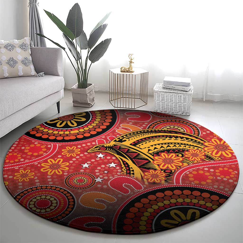 Papua New Guinea Round Carpet Birds Of Paradise With Aboriginal Pattern LT05 - Polynesian Pride