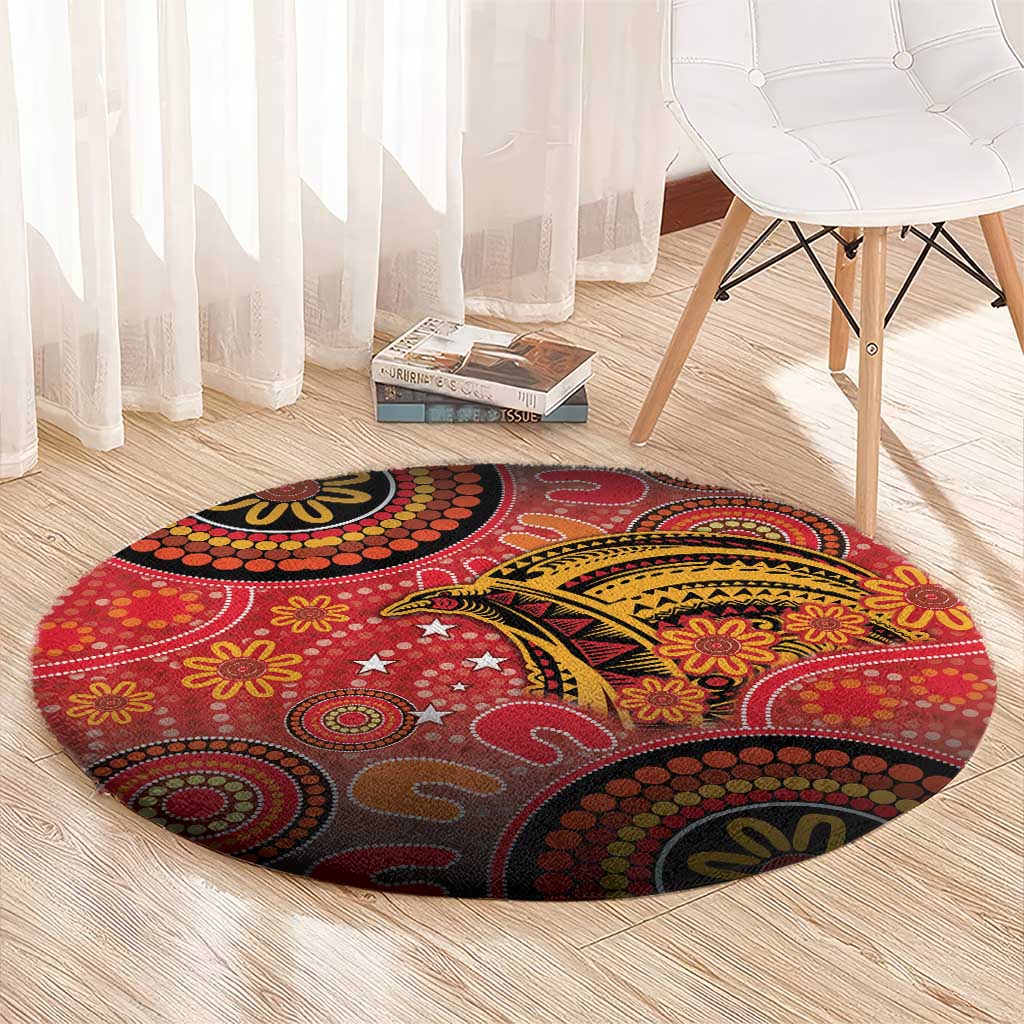 Papua New Guinea Round Carpet Birds Of Paradise With Aboriginal Pattern LT05 - Polynesian Pride