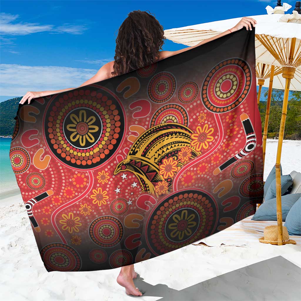 Papua New Guinea Sarong Birds Of Paradise With Aboriginal Pattern LT05 One Size 44 x 66 inches Red - Polynesian Pride