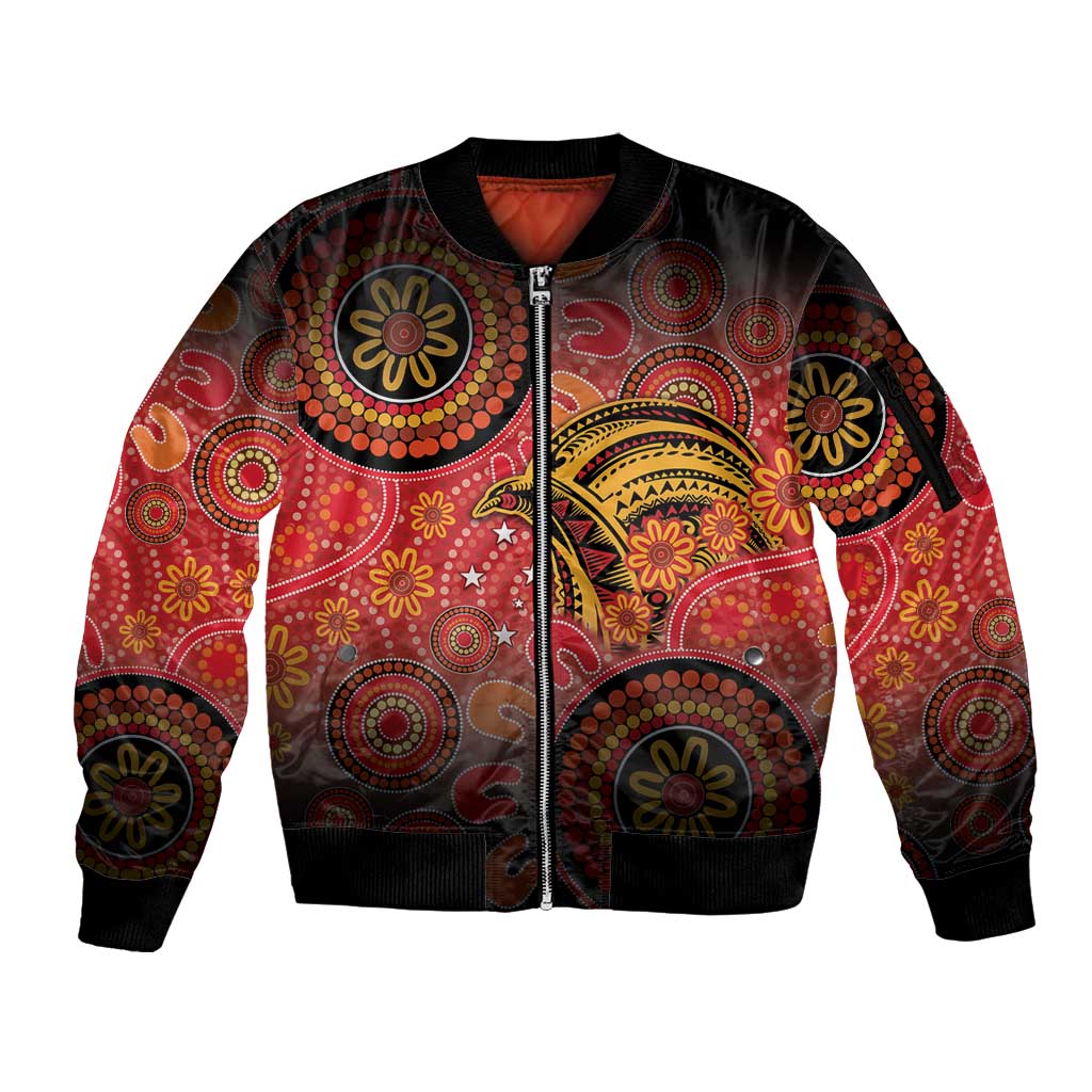 Papua New Guinea Sleeve Zip Bomber Jacket Birds Of Paradise With Aboriginal Pattern LT05 Unisex Red - Polynesian Pride