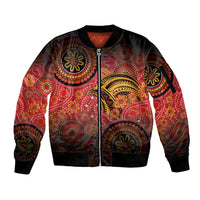 Papua New Guinea Sleeve Zip Bomber Jacket Birds Of Paradise With Aboriginal Pattern LT05 Unisex Red - Polynesian Pride