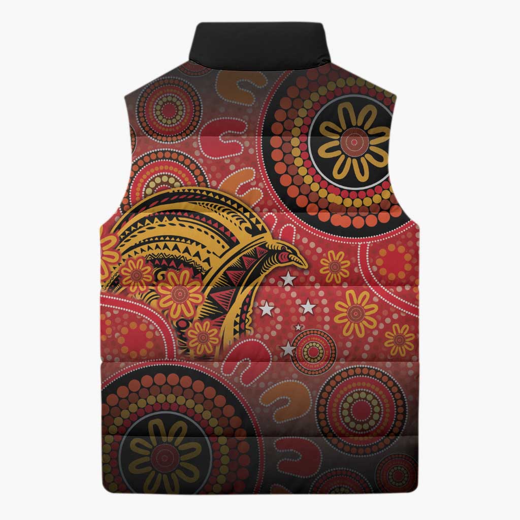 Papua New Guinea Sleeveless Puffer Jacket Birds Of Paradise With Aboriginal Pattern LT05 - Polynesian Pride