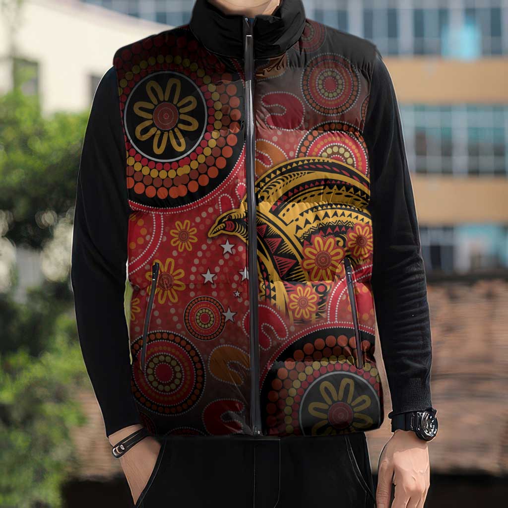 Papua New Guinea Sleeveless Puffer Jacket Birds Of Paradise With Aboriginal Pattern LT05 - Polynesian Pride