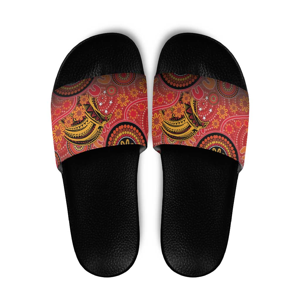Papua New Guinea Slide Sandals Birds Of Paradise With Aboriginal Pattern LT05 Red - Polynesian Pride