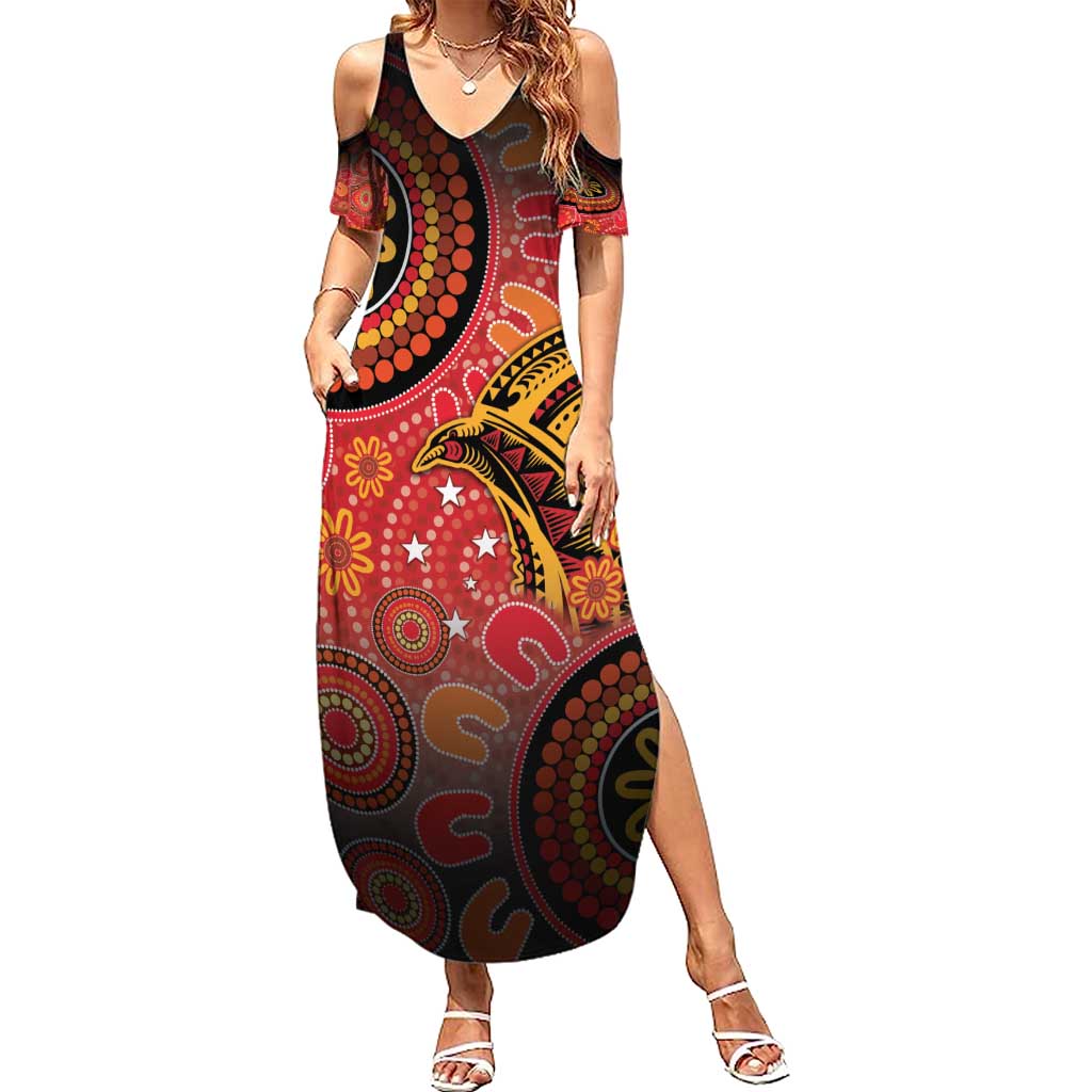 Papua New Guinea Summer Maxi Dress Birds Of Paradise With Aboriginal Pattern LT05 Women Red - Polynesian Pride