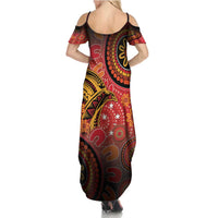 Papua New Guinea Summer Maxi Dress Birds Of Paradise With Aboriginal Pattern LT05 - Polynesian Pride