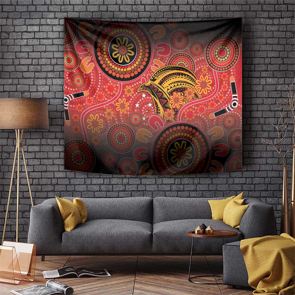 Papua New Guinea Tapestry Birds Of Paradise With Aboriginal Pattern LT05 Red - Polynesian Pride