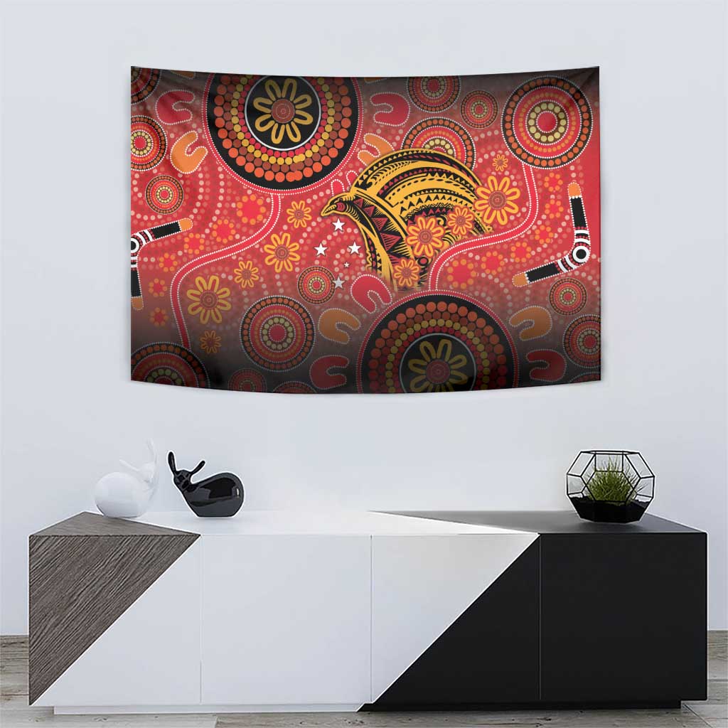 Papua New Guinea Tapestry Birds Of Paradise With Aboriginal Pattern LT05 - Polynesian Pride