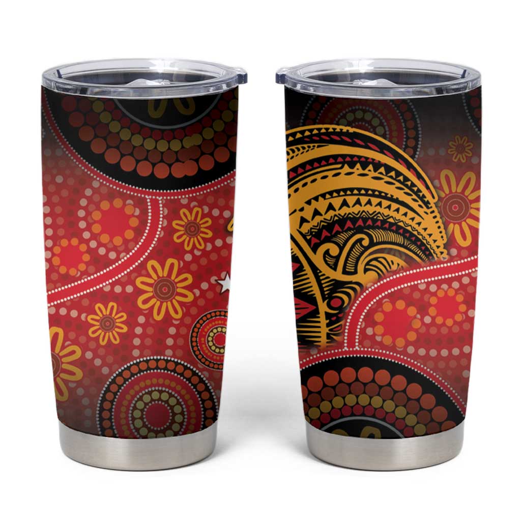 Papua New Guinea Tumbler Cup Birds Of Paradise With Aboriginal Pattern LT05 Red - Polynesian Pride