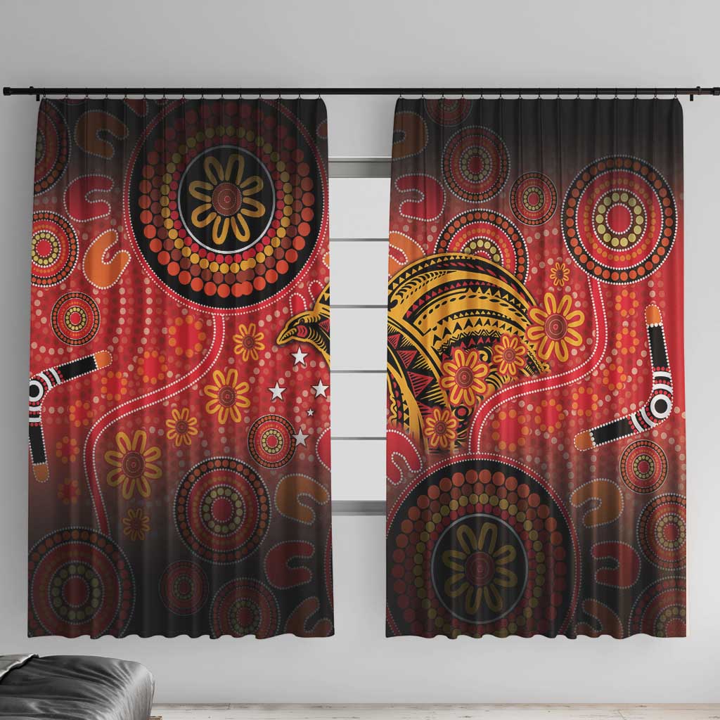 Papua New Guinea Window Curtain Birds Of Paradise With Aboriginal Pattern LT05 With Hooks Red - Polynesian Pride