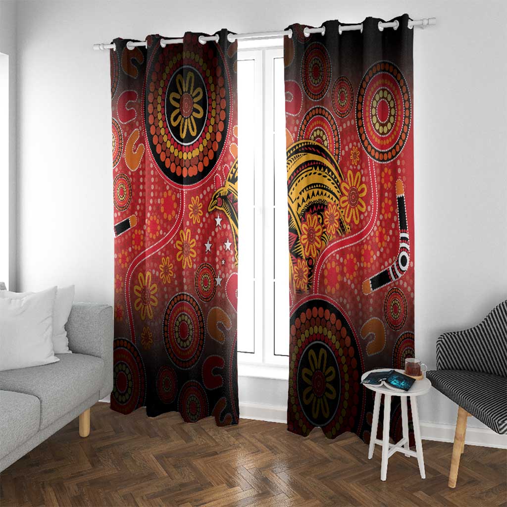 Papua New Guinea Window Curtain Birds Of Paradise With Aboriginal Pattern LT05 With Grommets Red - Polynesian Pride