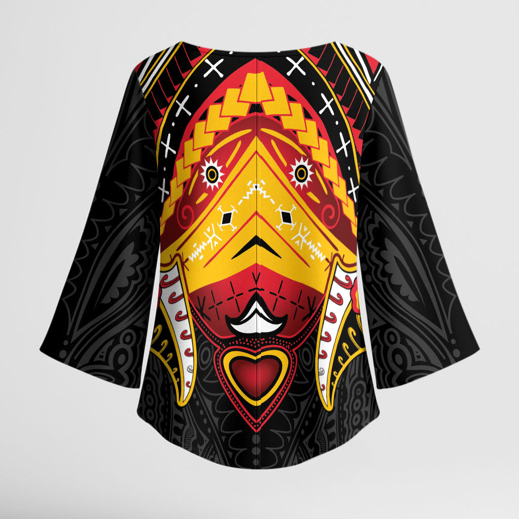 Papua New Guinea Independence Day Kimono Sleeve Blouse Tribal Mask LT05 - Polynesian Pride