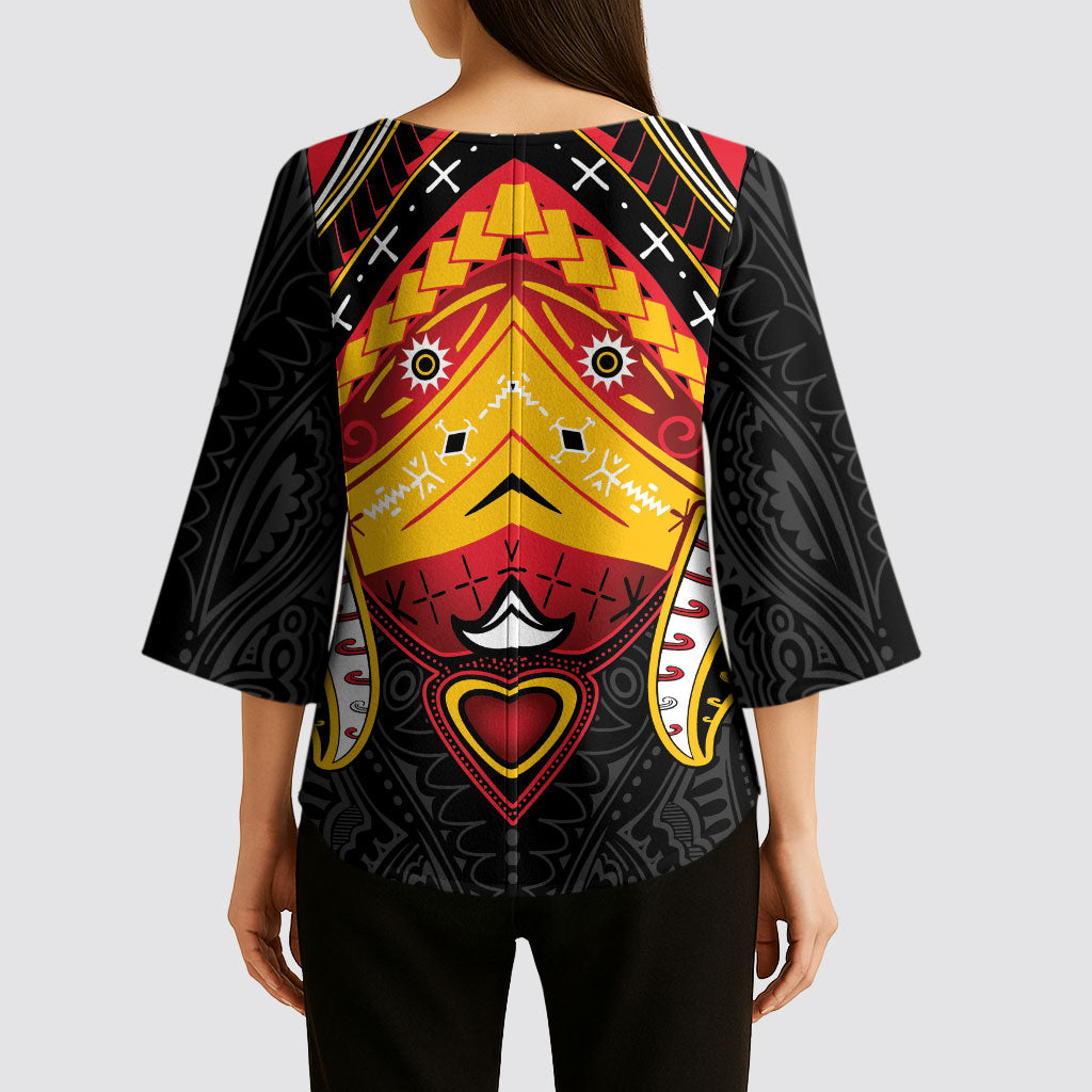 Papua New Guinea Independence Day Kimono Sleeve Blouse Tribal Mask LT05 - Polynesian Pride