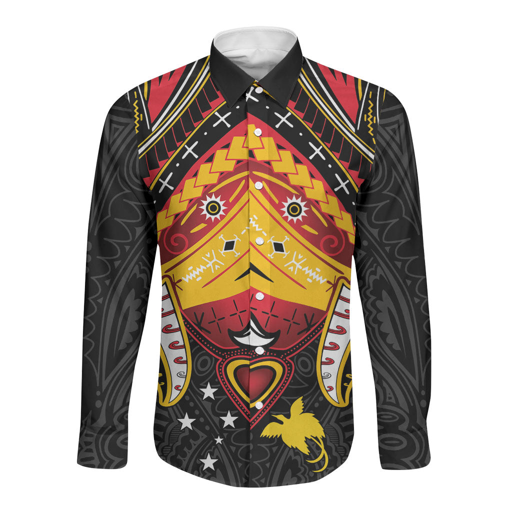 Papua New Guinea Independence Day Long Sleeve Button Shirt Tribal Mask LT05 Unisex Red - Polynesian Pride