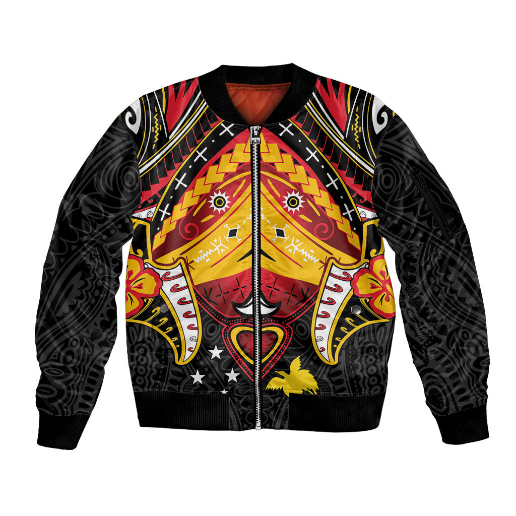Papua New Guinea Independence Day Sleeve Zip Bomber Jacket Tribal Mask LT05 Unisex Red - Polynesian Pride