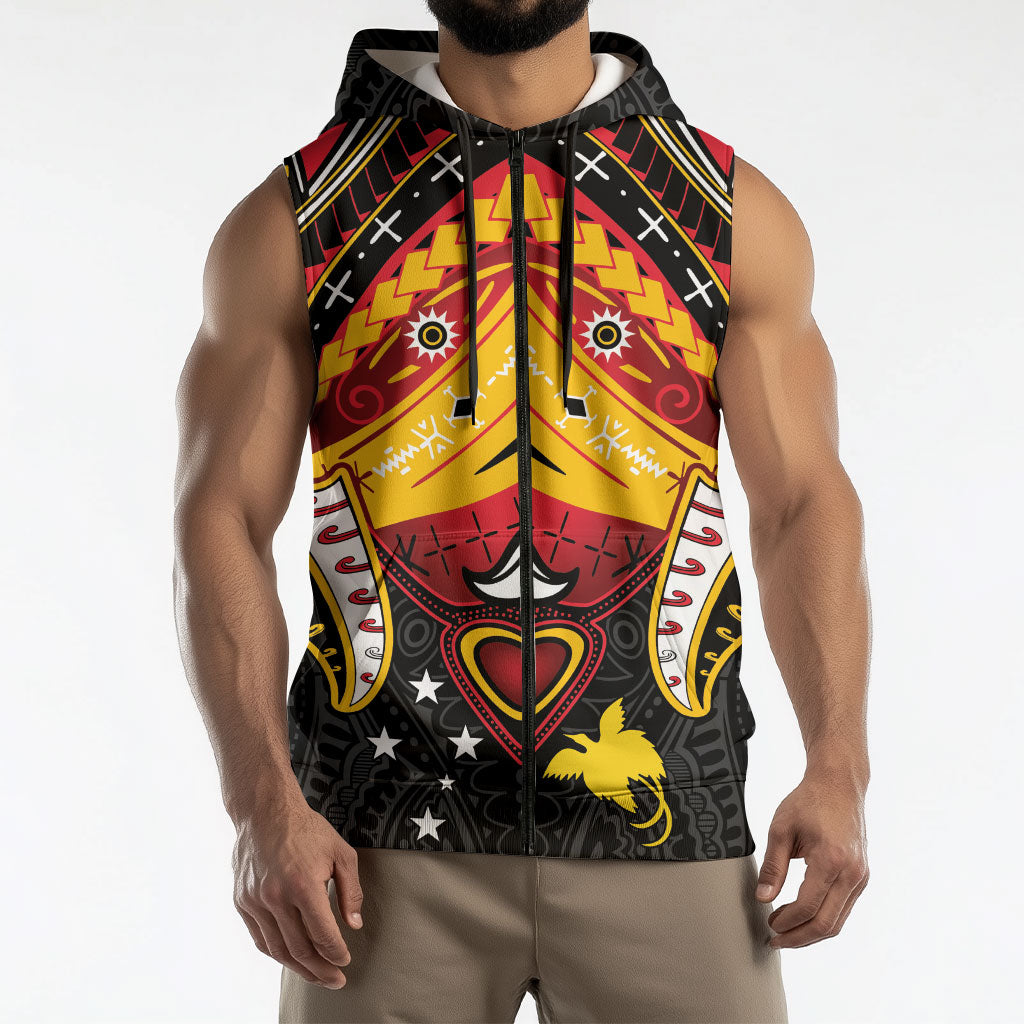 Papua New Guinea Independence Day Sleeveless Zip Hoodie Tribal Mask LT05 - Polynesian Pride
