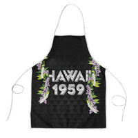 Hawaii Statehood Day Apron Kakau Pattern With Maile Pikake Honohono Lei LT05 Black - Polynesian Pride