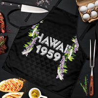 Hawaii Statehood Day Apron Kakau Pattern With Maile Pikake Honohono Lei LT05 Black - Polynesian Pride