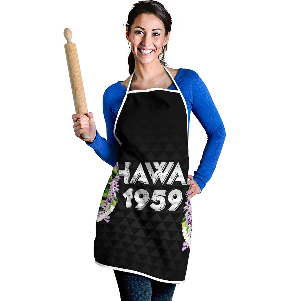 Hawaii Statehood Day Apron Kakau Pattern With Maile Pikake Honohono Lei LT05 - Polynesian Pride