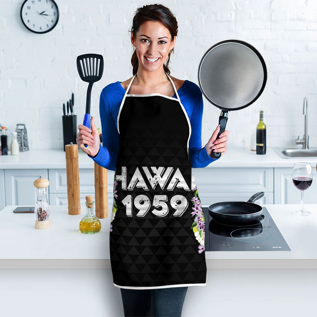 Hawaii Statehood Day Apron Kakau Pattern With Maile Pikake Honohono Lei LT05 - Polynesian Pride