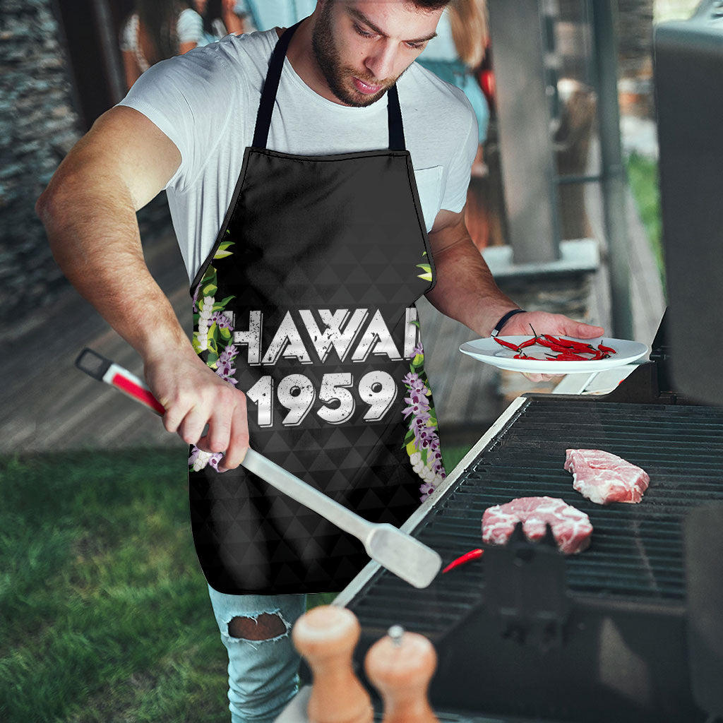 Hawaii Statehood Day Apron Kakau Pattern With Maile Pikake Honohono Lei LT05 - Polynesian Pride