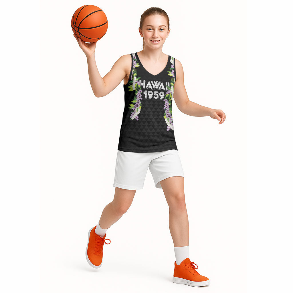 Hawaii Statehood Day Basketball Jersey Kakau Pattern With Maile Pikake Honohono Lei LT05 - Polynesian Pride